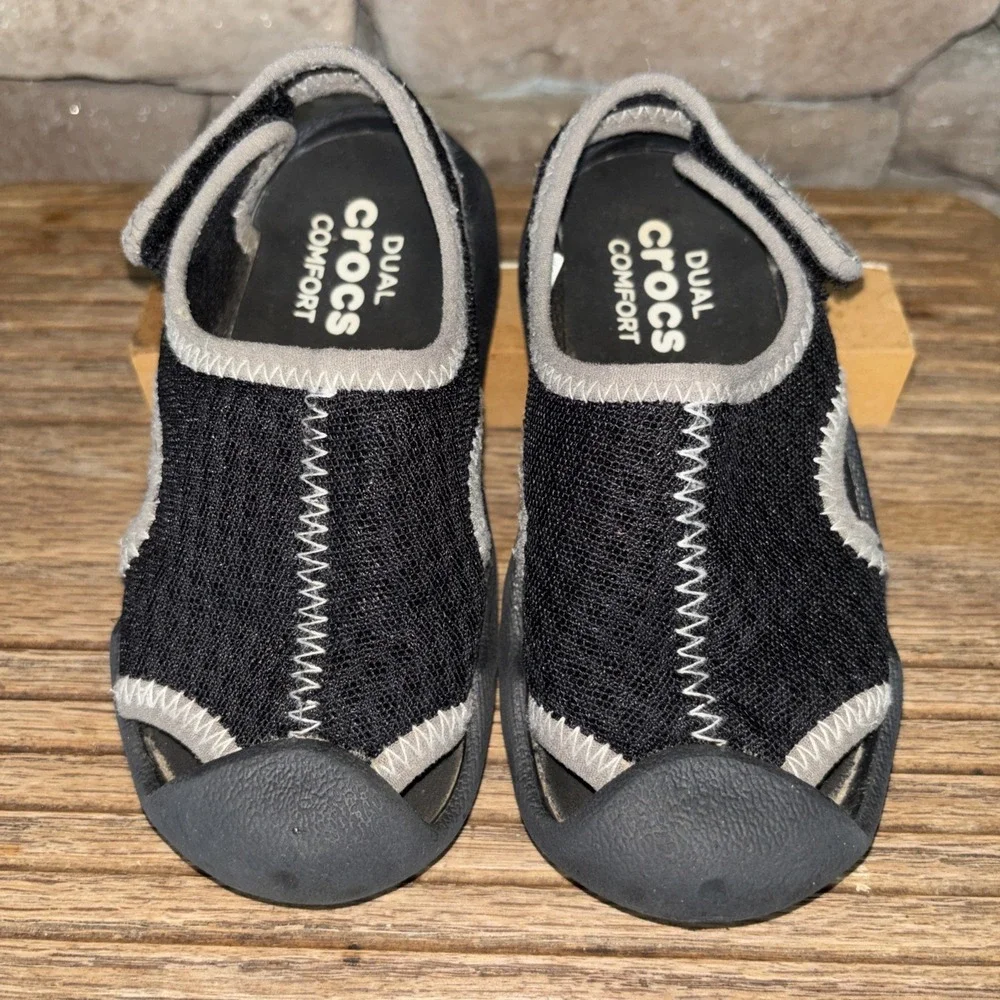 Crocs Black C 8 Swiftwater Sandal Closed Bump Toe Fisherman Water Safe Toddler